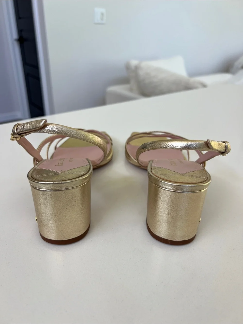 Kate Spade aisha metallic gold tone open toe strappy sandals low heels 7